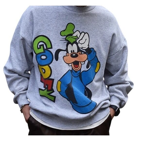 Vintage 90's Disney Originals Unisex M Goofy Sweatshirt Gray Crewneck Pullover - Picture 3 of 9